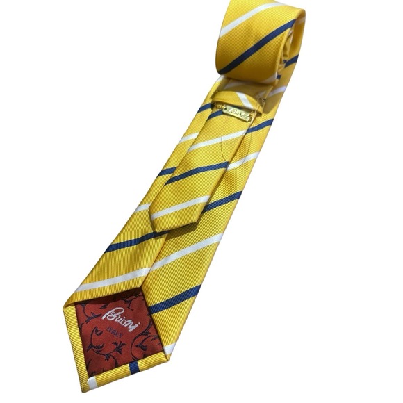 Brioni NEW Men's Tie Yellow & Navy Blue Striped 100% Silk 3.25